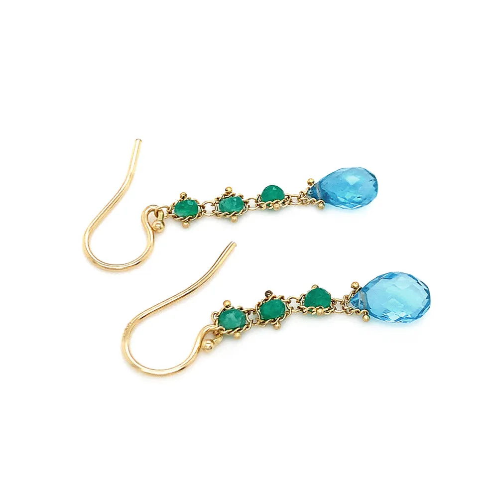 Apatite & Emerald Drop Earrings - "Woodland Stream"