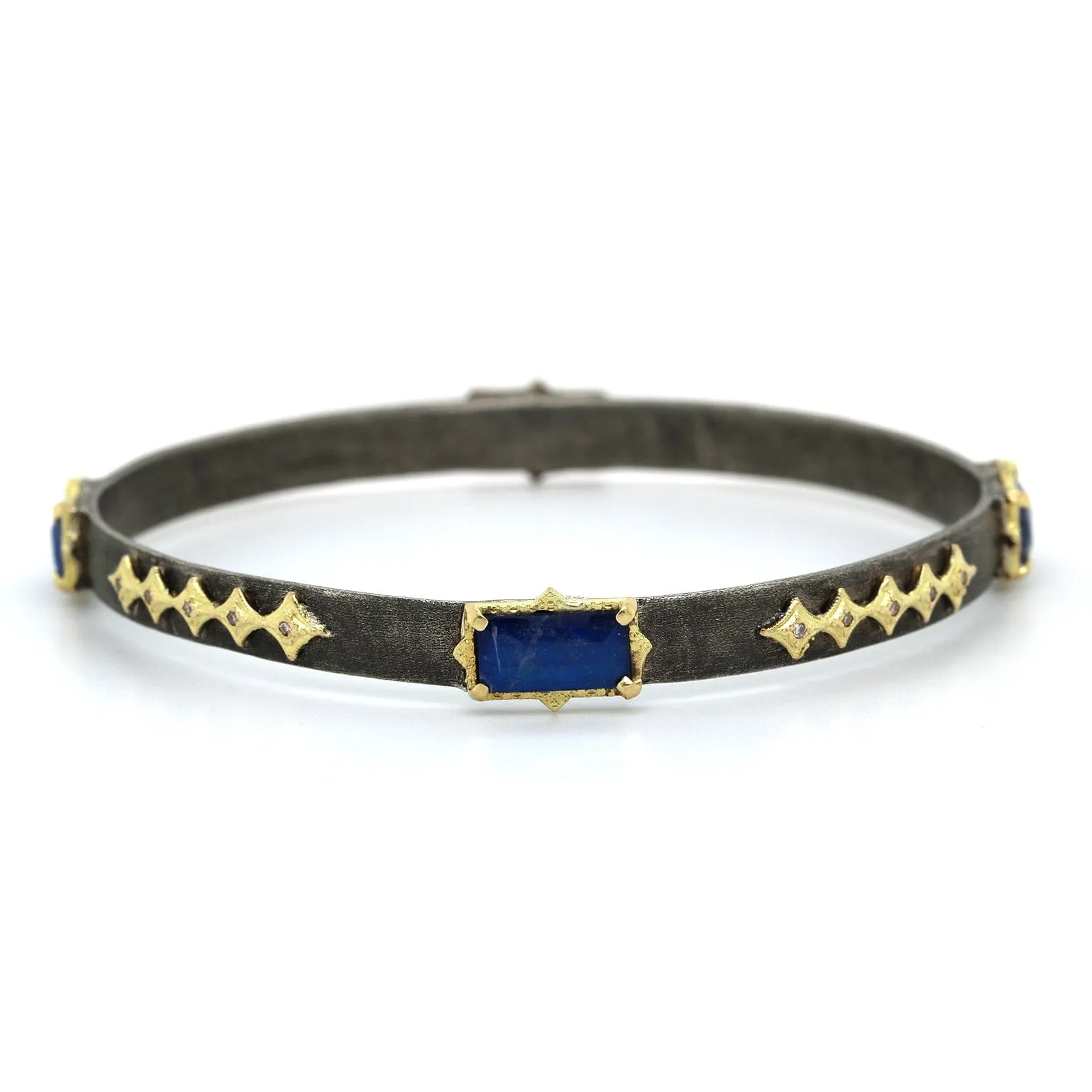 Armenta Sterling Silver and 18K Yellow Gold Lapis Blue Moonstone Diamond Bracelet