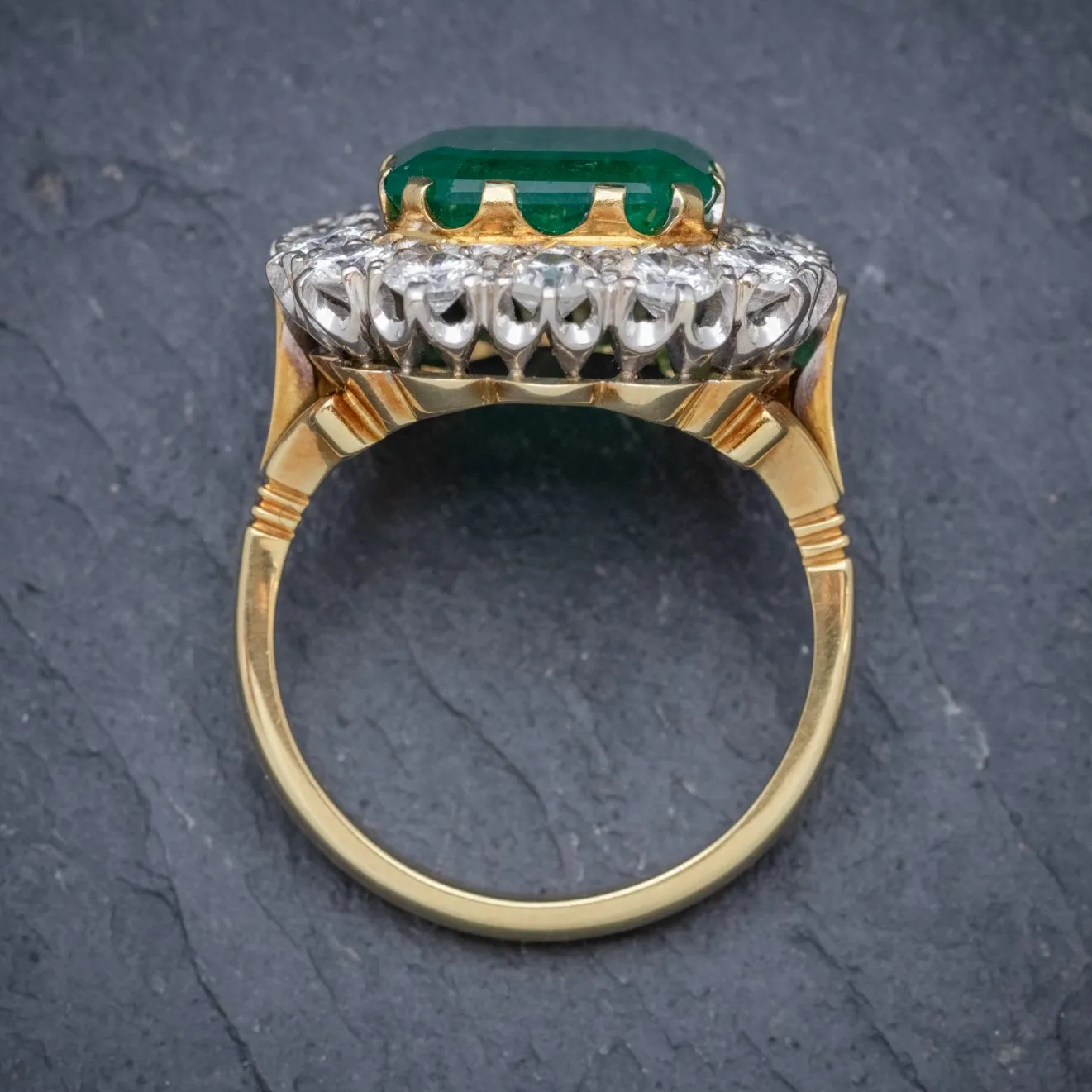 Art Deco Emerald Diamond Cluster Ring 18ct Gold 4.50ct Emerald Circa 1920