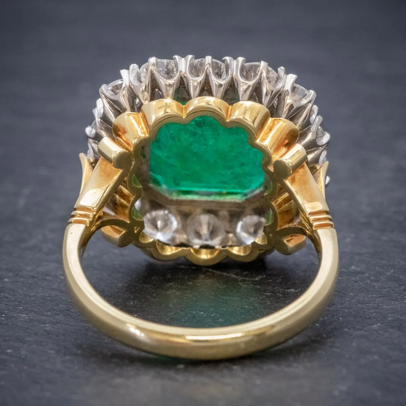 Art Deco Emerald Diamond Cluster Ring 18ct Gold 4.50ct Emerald Circa 1920