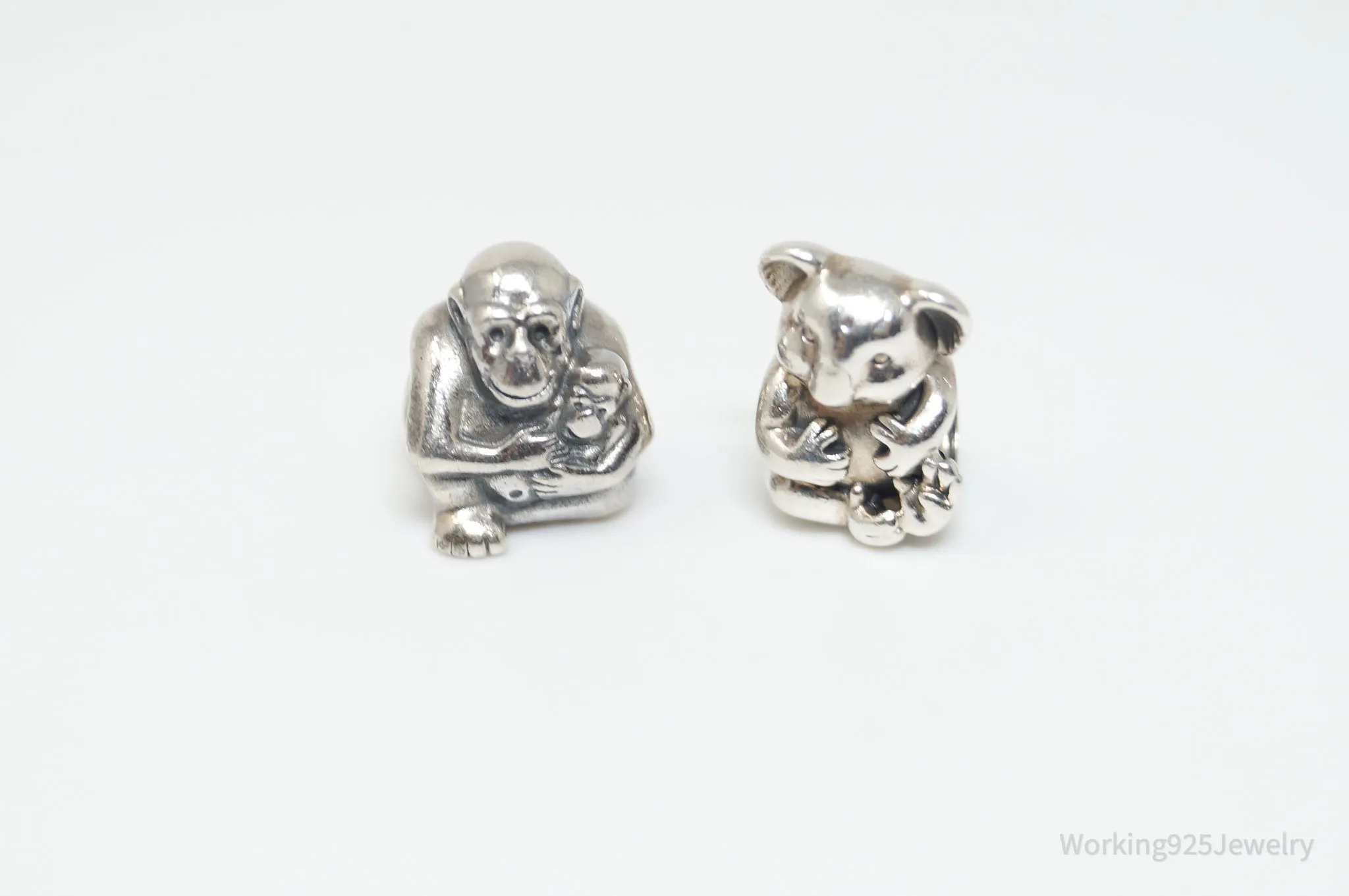 Authentic Pandora ALE RARE Mother Chimp & Koala Sterling Silver Charms Set