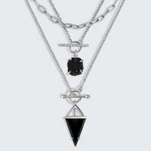 Black Obsidian Heroine T Lock & Raw Crystal T Lock Necklaces & Widelink Chain