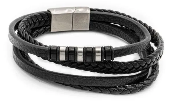 Black Top Grain Leather Wrap Bracelet