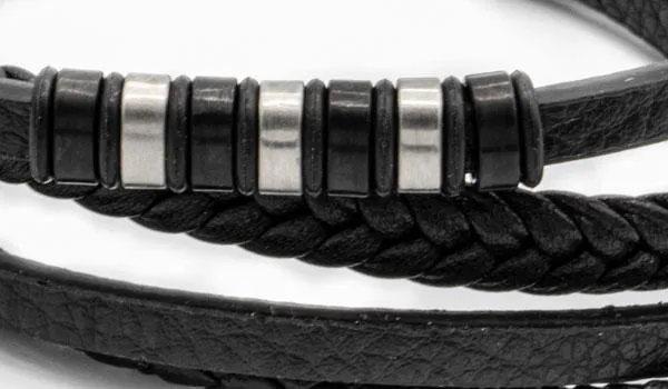 Black Top Grain Leather Wrap Bracelet