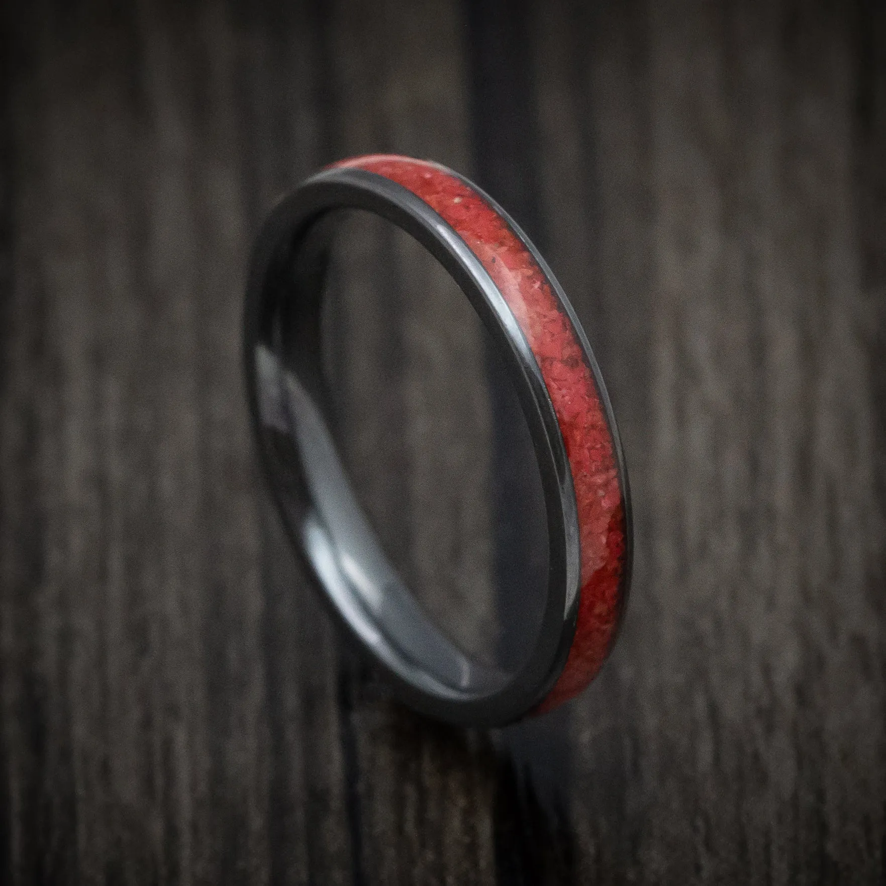 Black Zirconium and Coral Men's Ring Custom Made