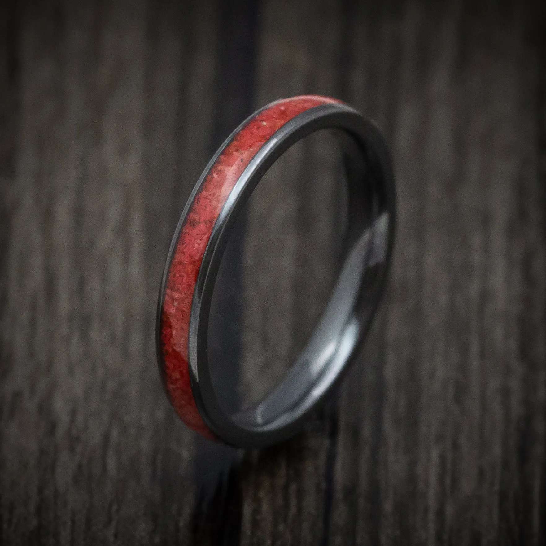 Black Zirconium and Coral Men's Ring Custom Made