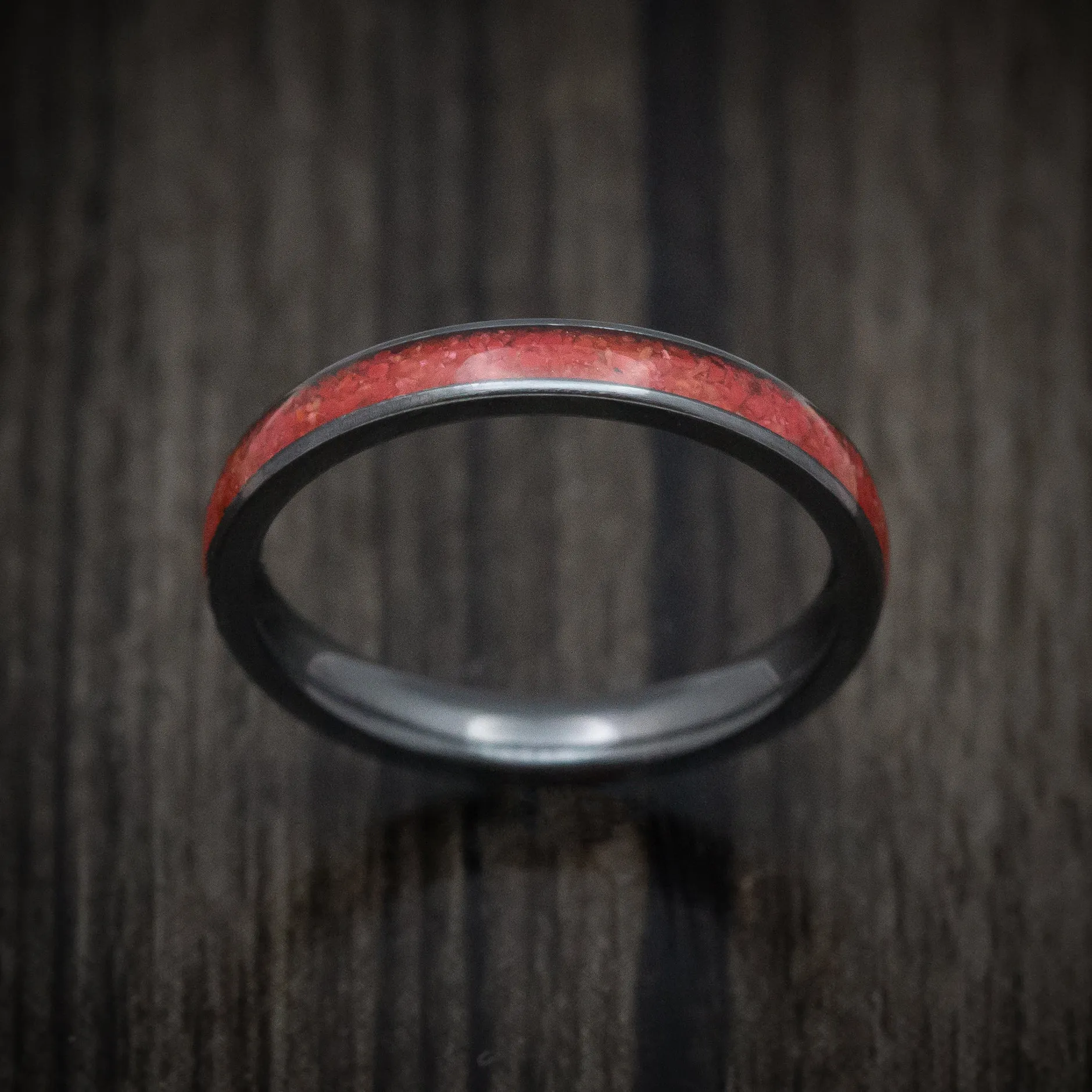 Black Zirconium and Coral Men's Ring Custom Made