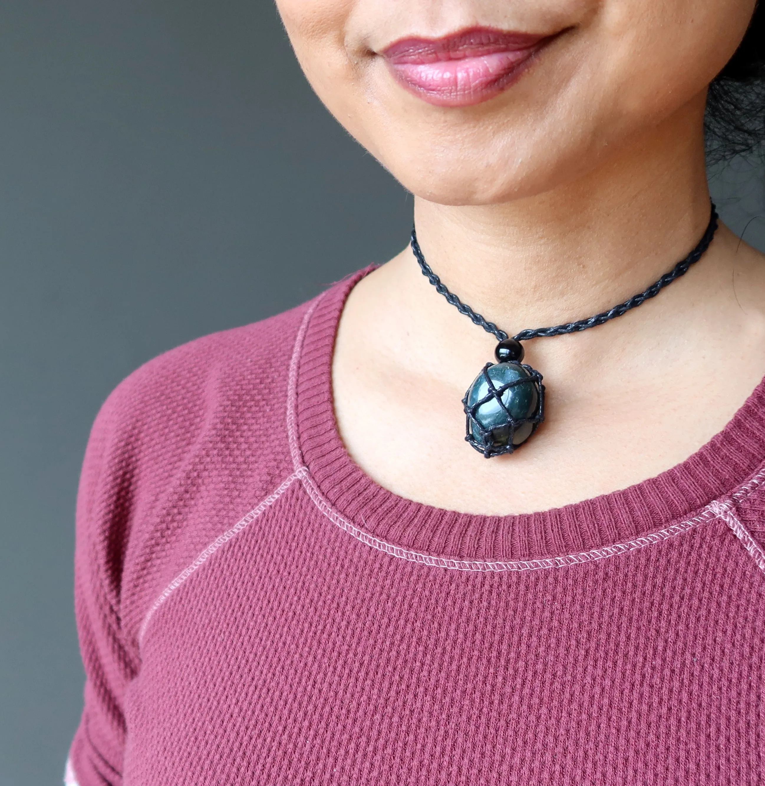 Bloodstone Necklace Carry Courage Tumbled Stone Macrame