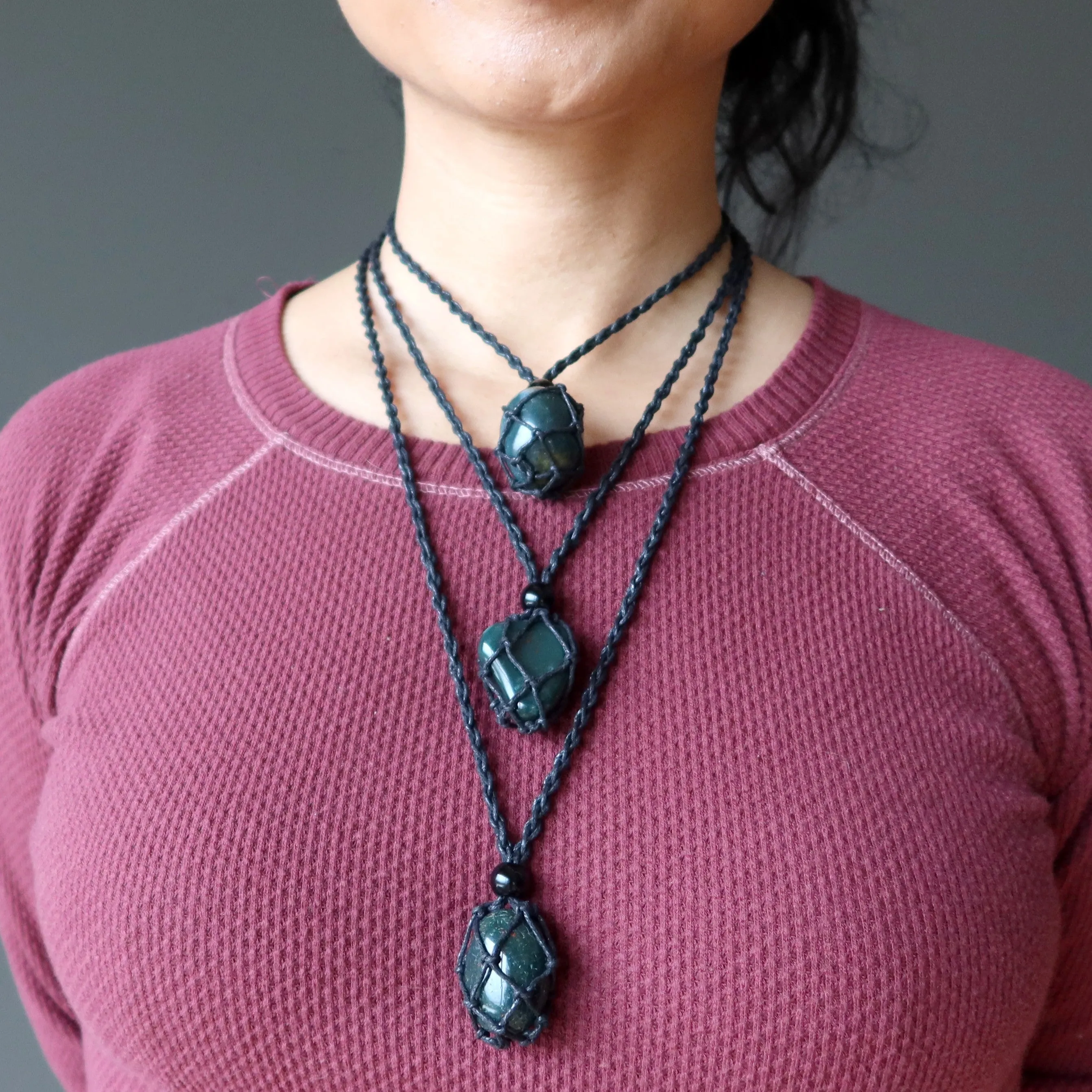 Bloodstone Necklace Carry Courage Tumbled Stone Macrame