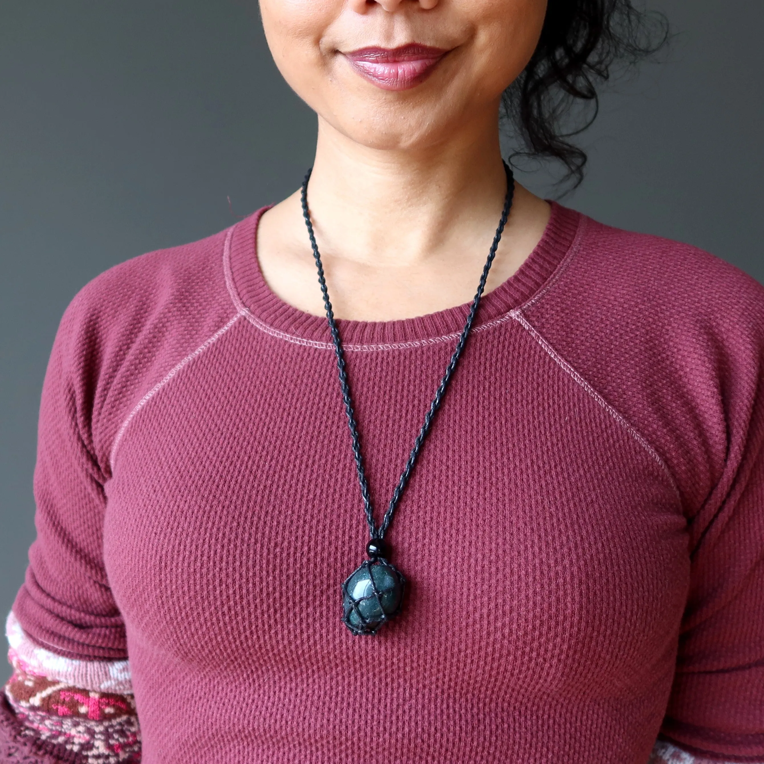 Bloodstone Necklace Carry Courage Tumbled Stone Macrame