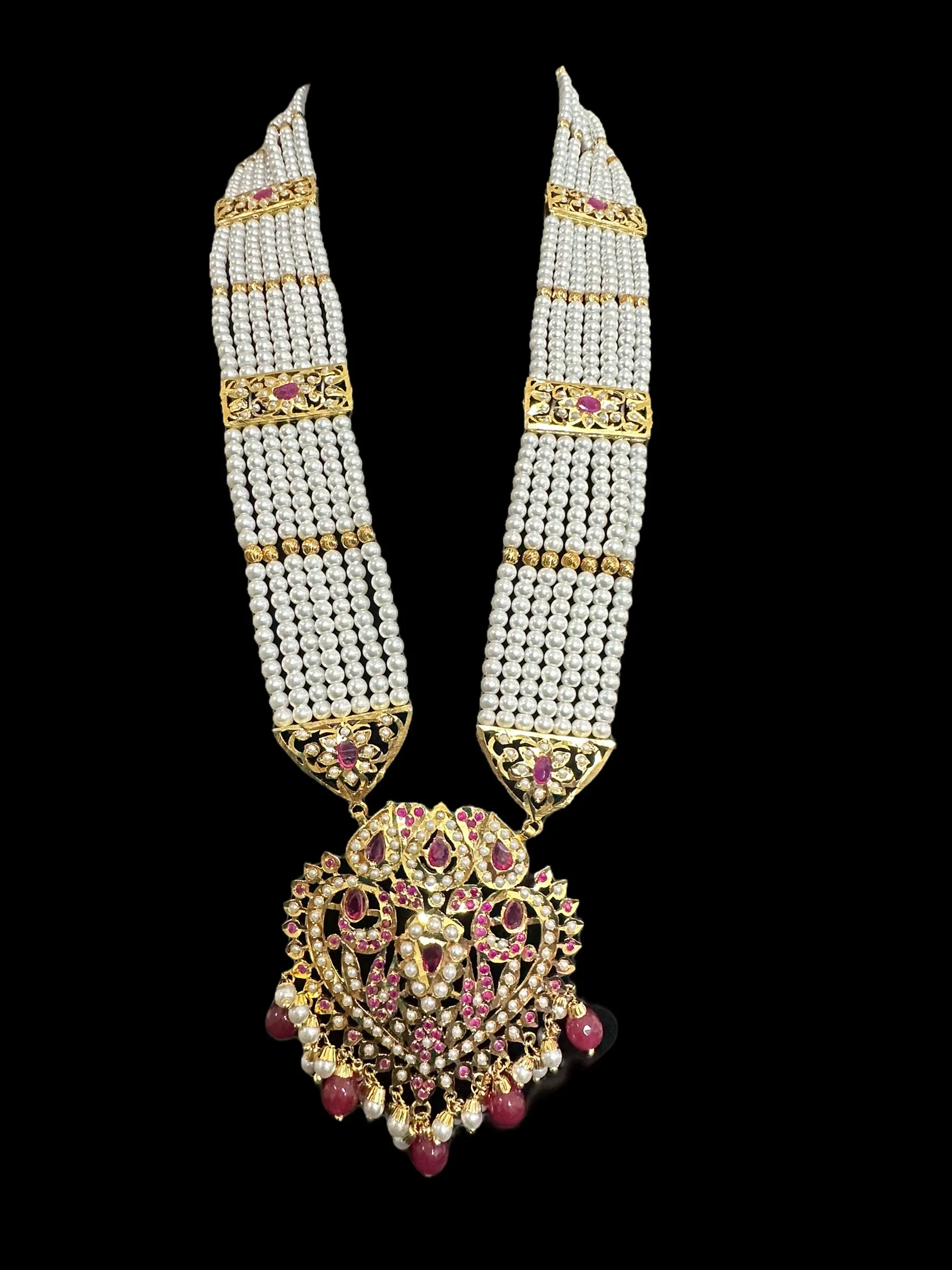 BR304 Insha Ruby pearl jadau bridal set in shell pearls ( READY  TO SHIP)