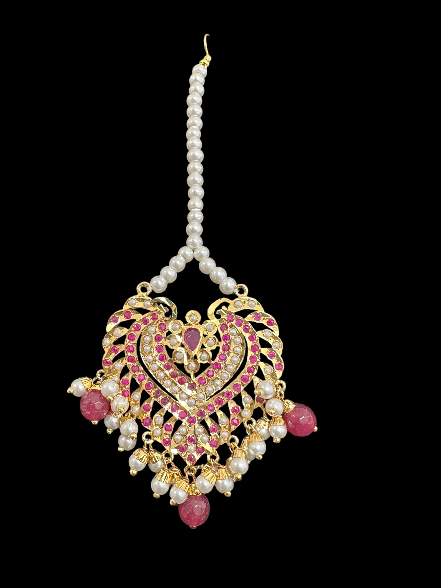 BR304 Insha Ruby pearl jadau bridal set in shell pearls ( READY  TO SHIP)