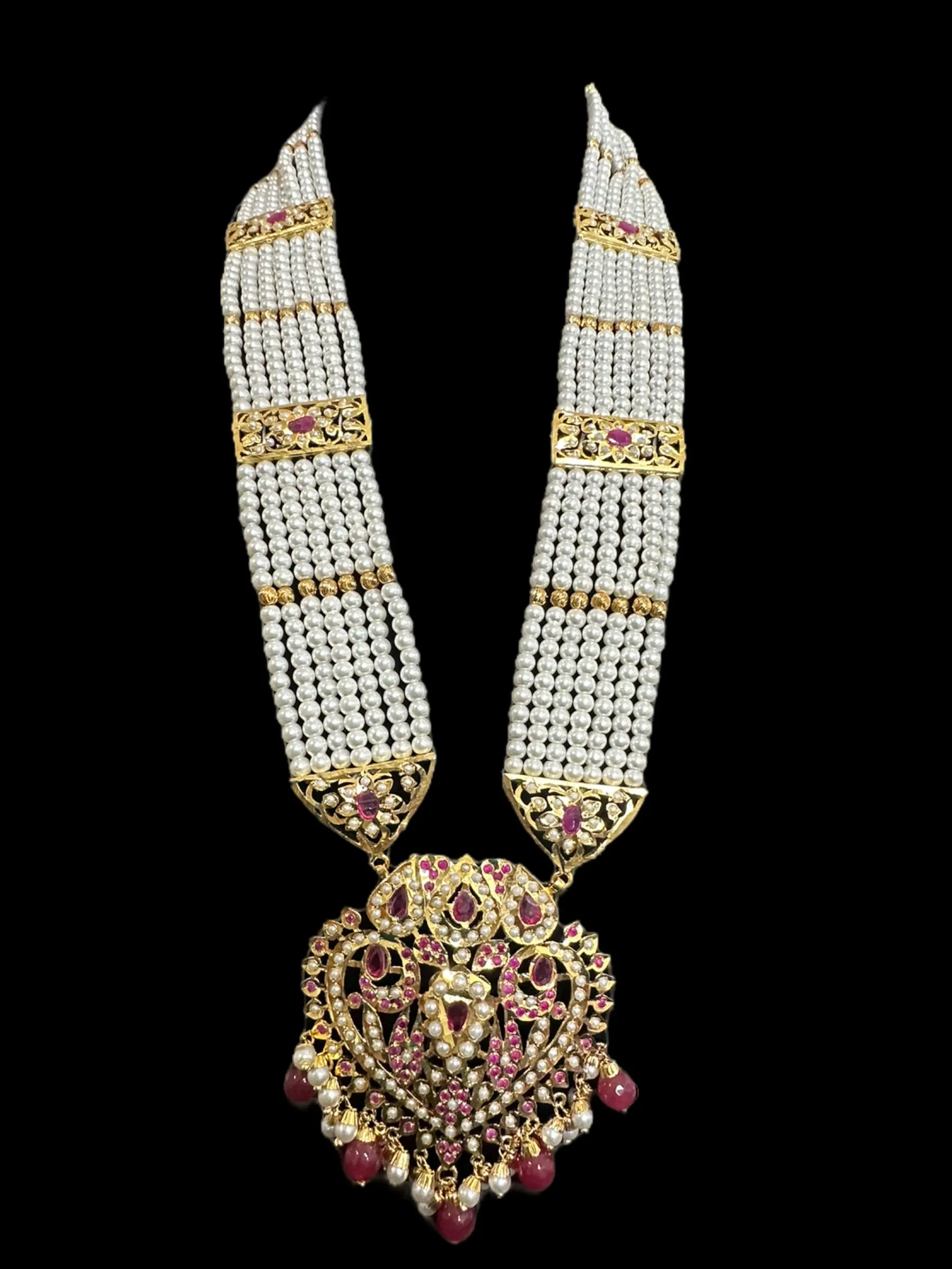 BR304 Insha Ruby pearl jadau bridal set in shell pearls ( READY  TO SHIP)