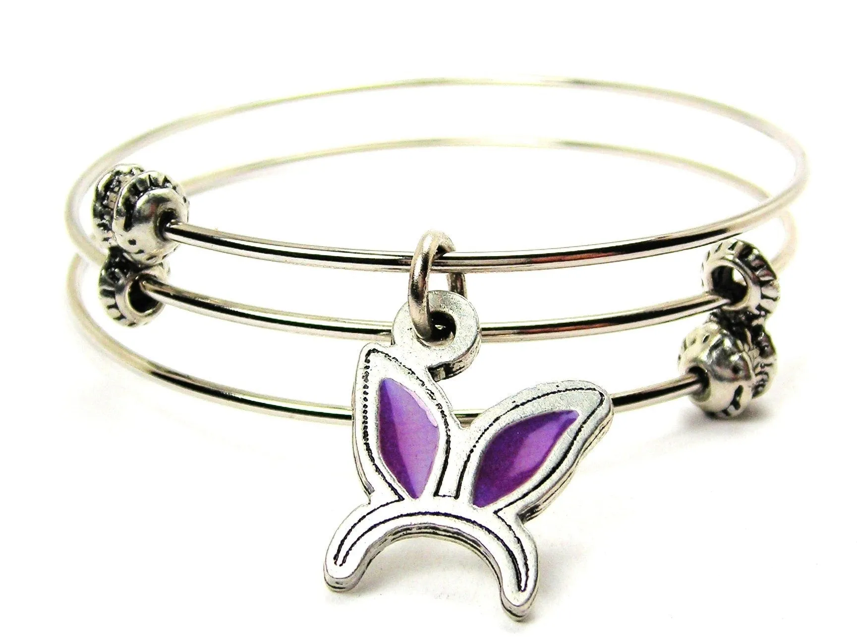 Bunny Ears Headband Hand Painted Plum Purple Triple Style Expandable Bangle Bracelet