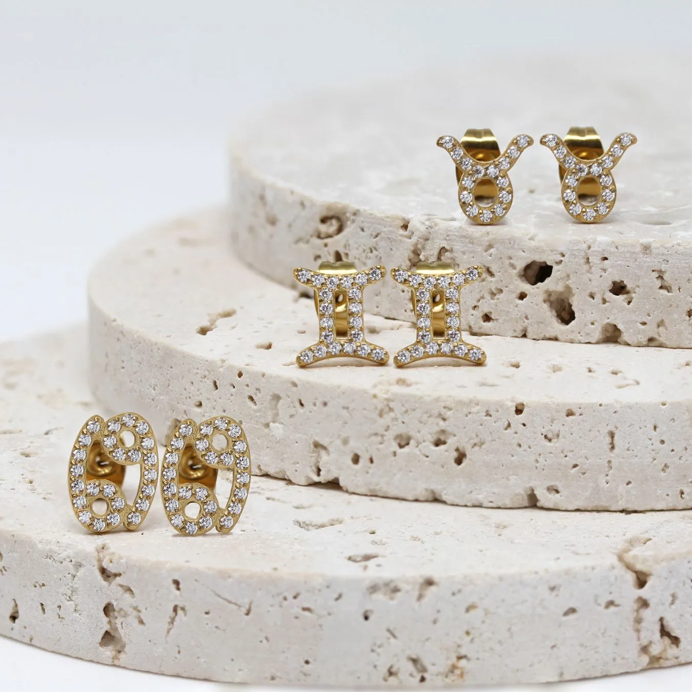 Cancer Earrings with CZ Stones - Yellow Gold