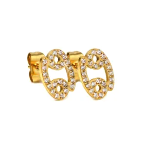 Cancer Earrings with CZ Stones - Yellow Gold