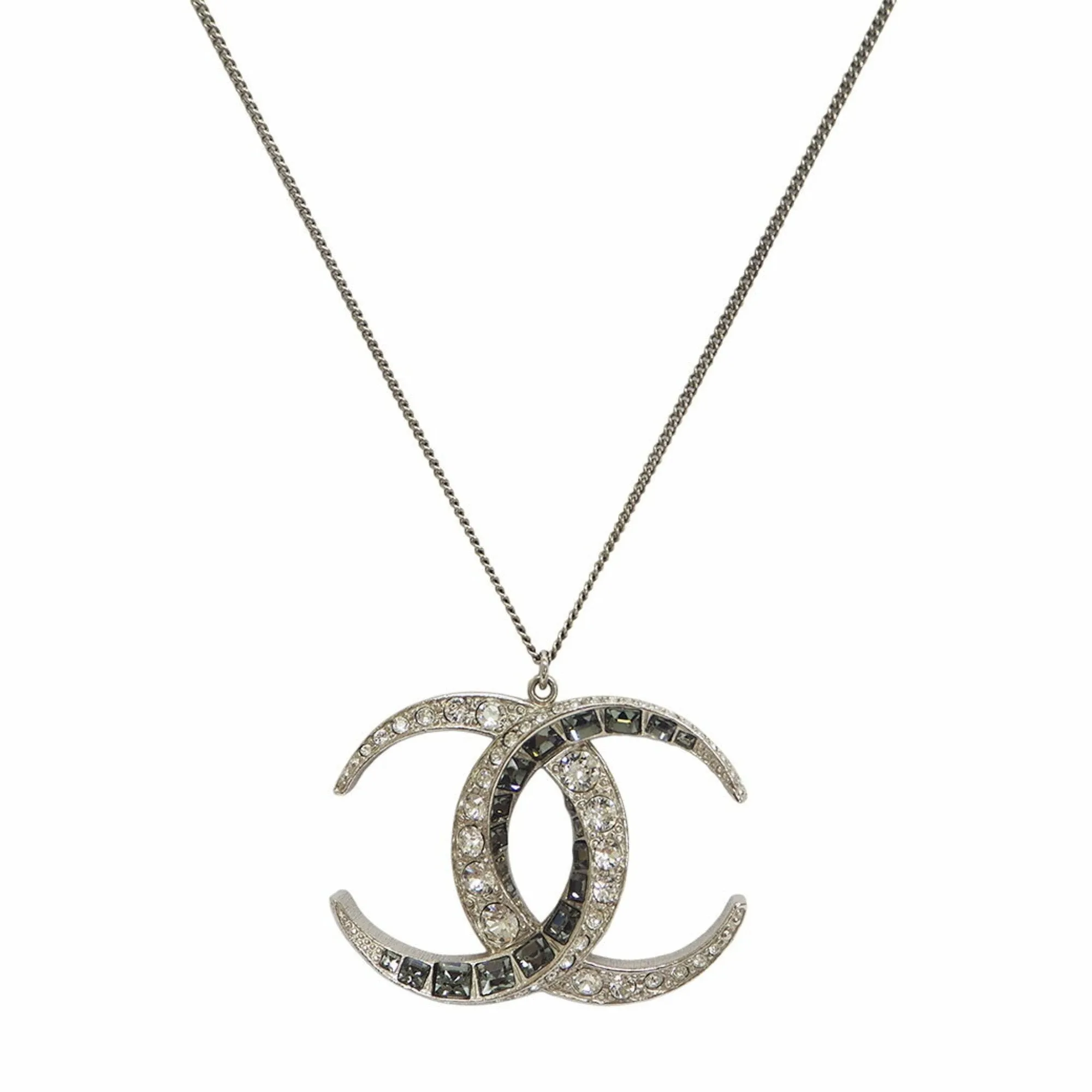 CHANEL B15C Rhinestone Coco Mark Necklace Big Long Chain Pendant