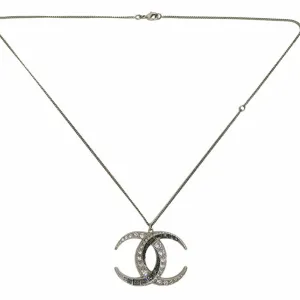 CHANEL B15C Rhinestone Coco Mark Necklace Big Long Chain Pendant