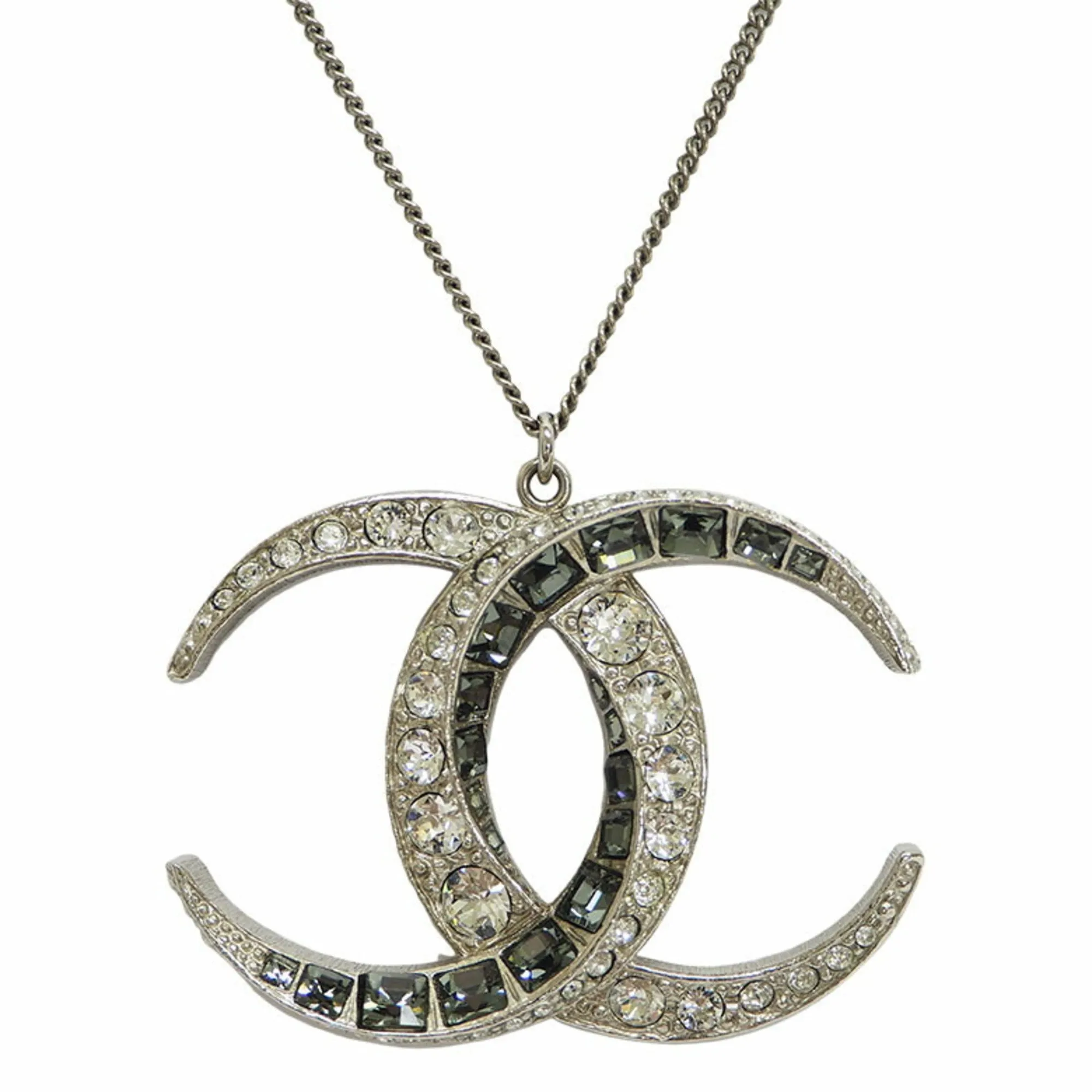 CHANEL B15C Rhinestone Coco Mark Necklace Big Long Chain Pendant