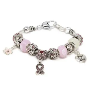 Charm Bracelet Pink Ribbon Crystal