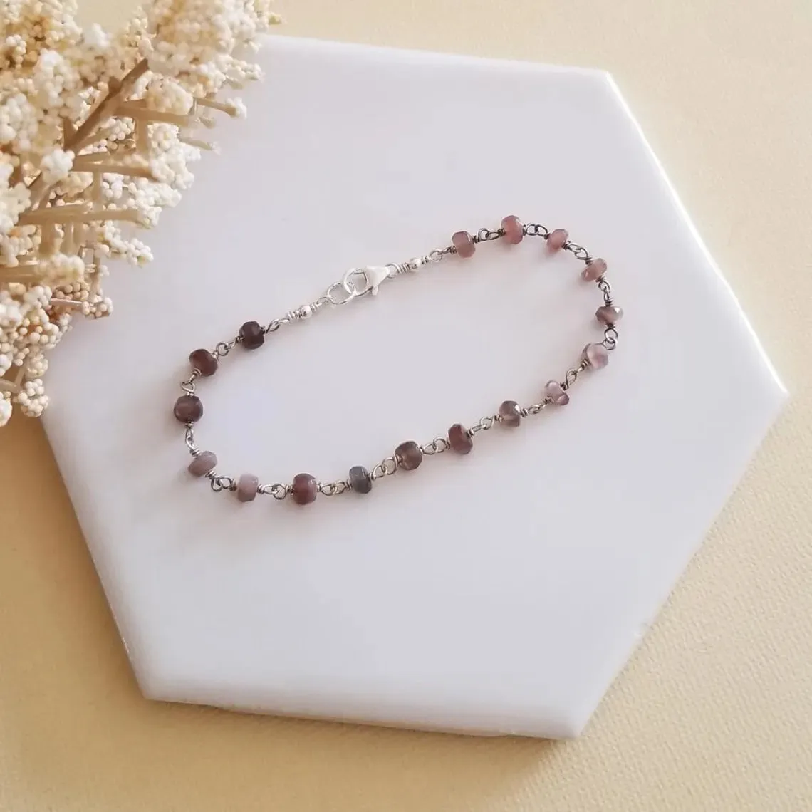 Chocolate Moonstone Bracelet, Boho Beaded Bracelet, Stacking Bracelet, Brown Moonstone