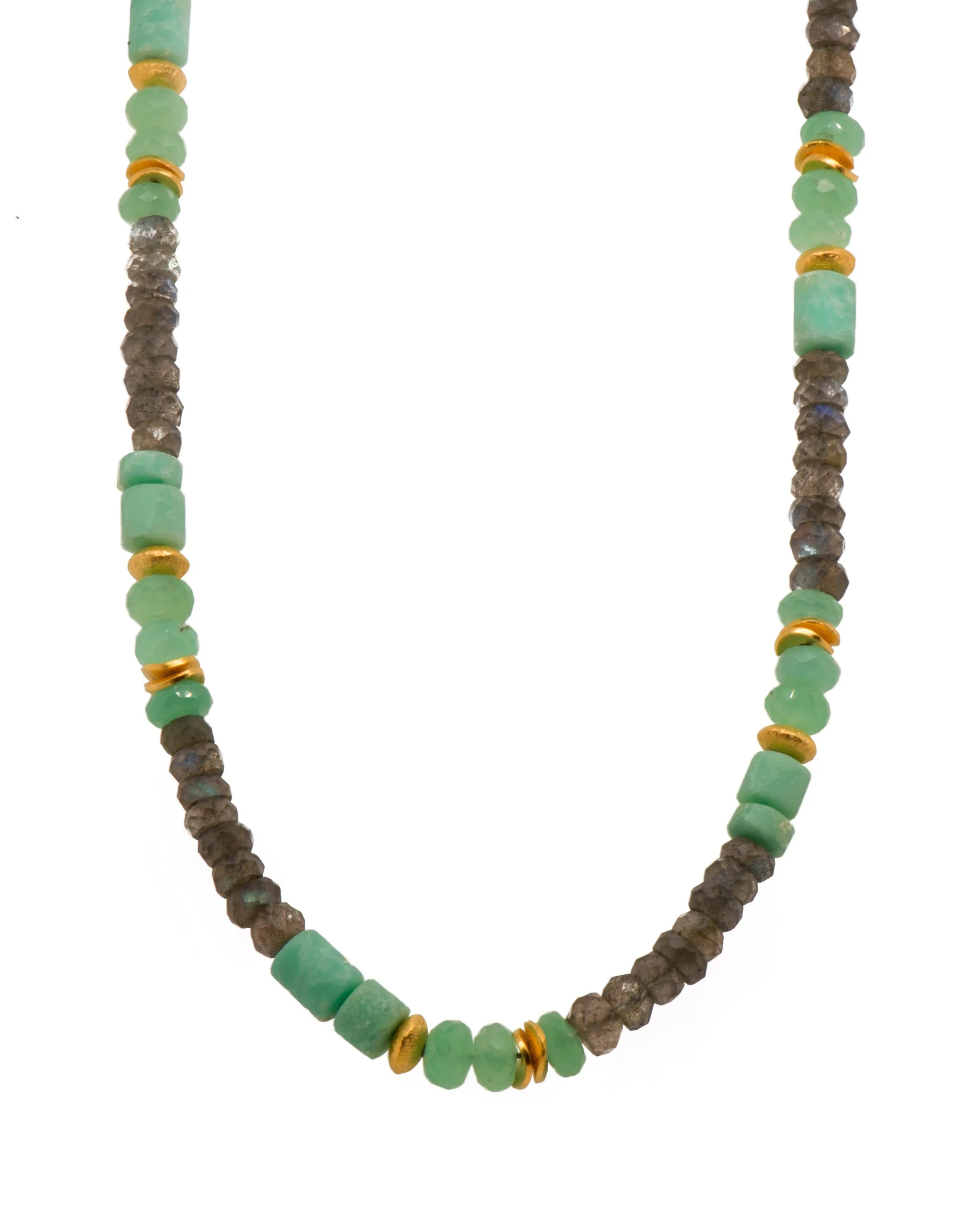 Chrysoprase, Labradorite 5mm Necklace 24K Fair Trade Gold Vermeil