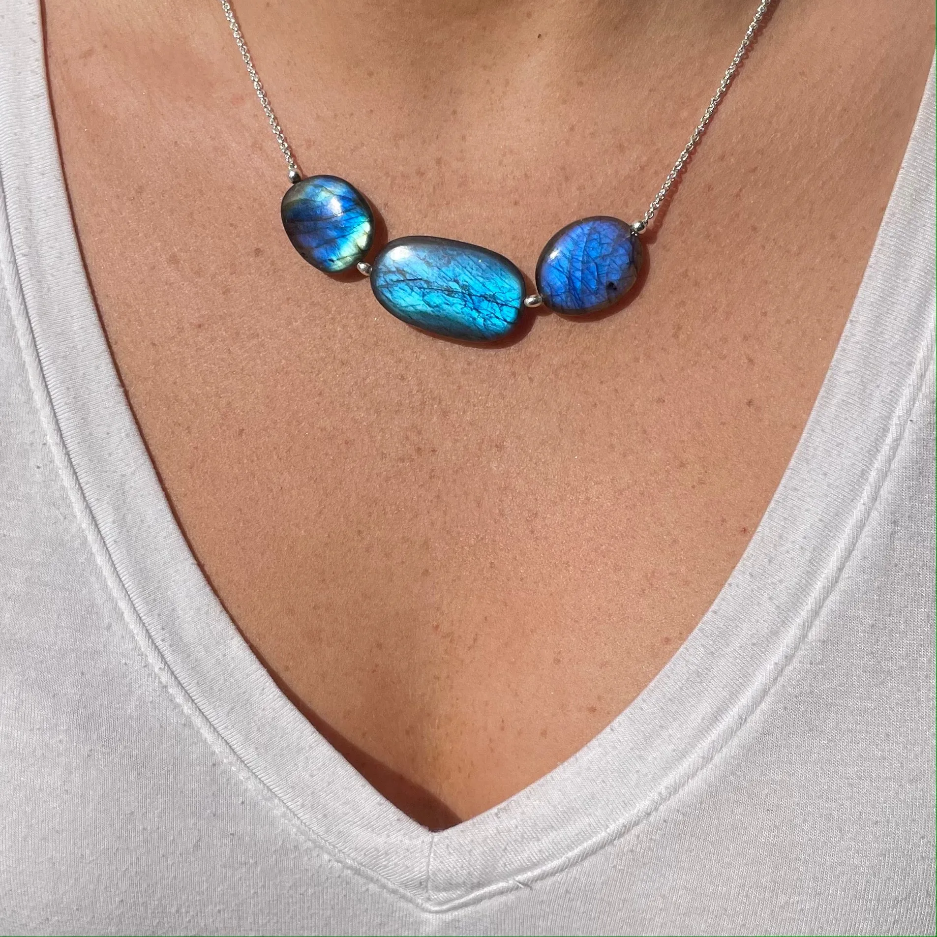 Chunky Three-Stone Labradorite Necklace