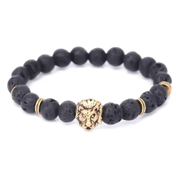 Classy Men Black Gold Lion Bracelet