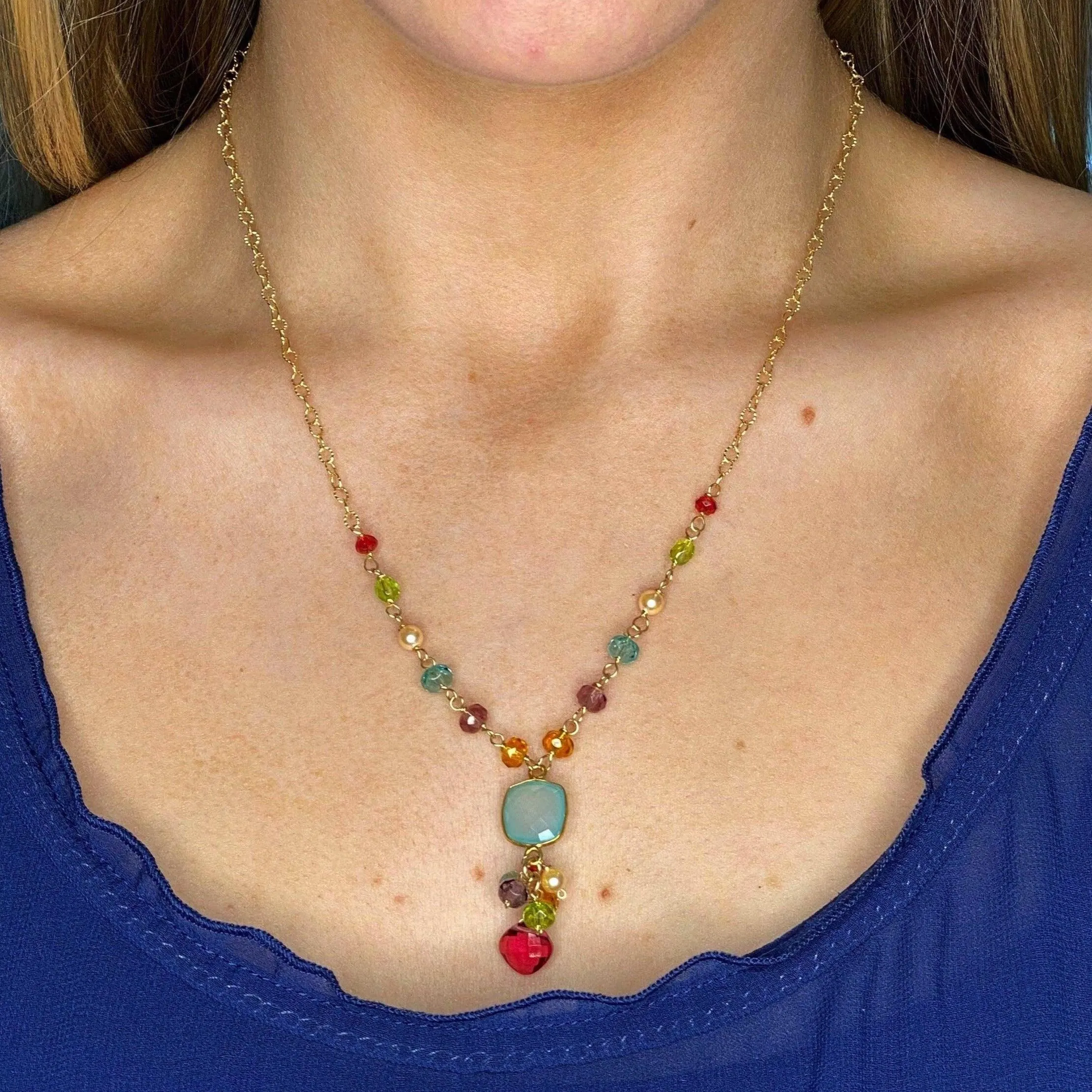 Colorful Sienna Bezeled Pendant on Gems Necklace