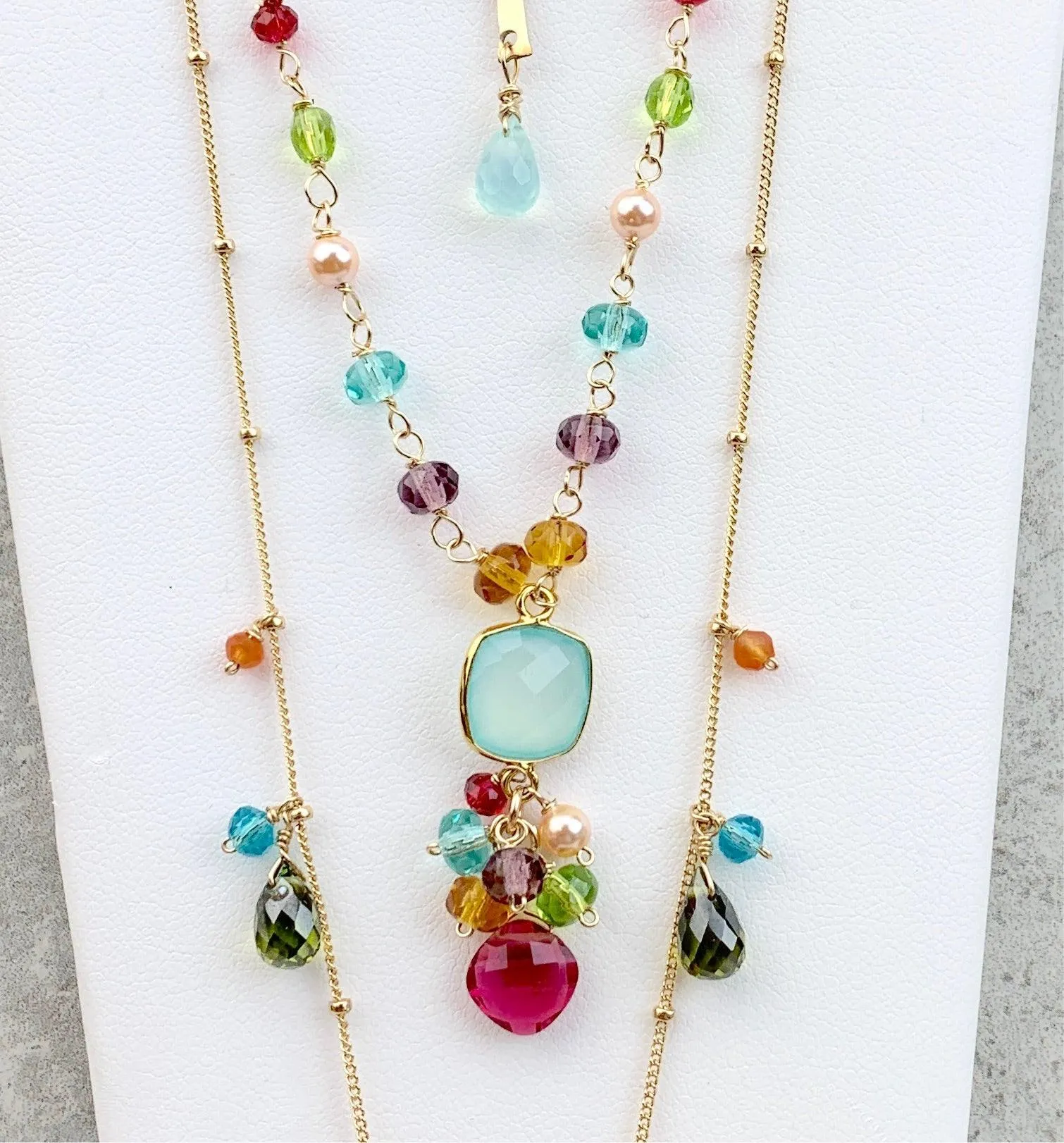 Colorful Sienna Bezeled Pendant on Gems Necklace