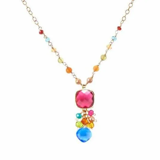 Colorful Sienna Bezeled Pendant on Gems Necklace