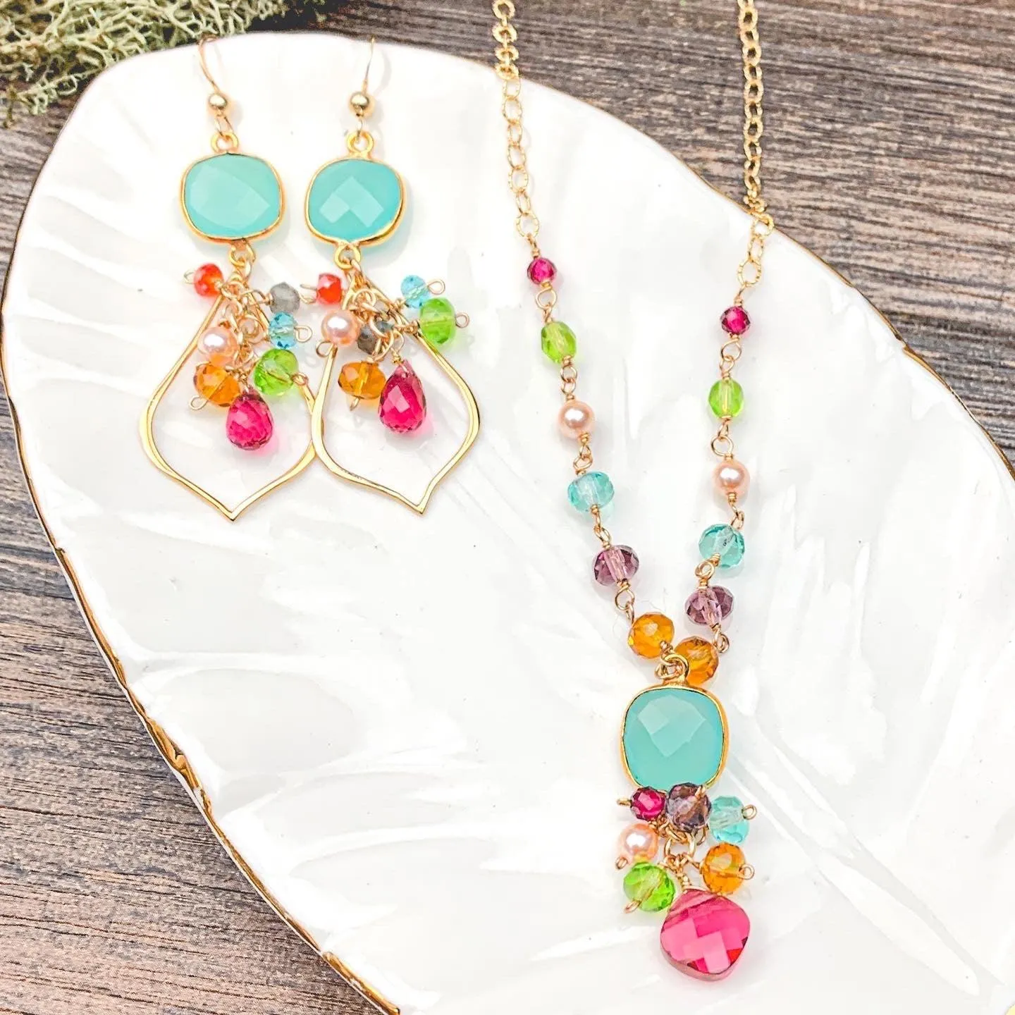 Colorful Sienna Bezeled Pendant on Gems Necklace