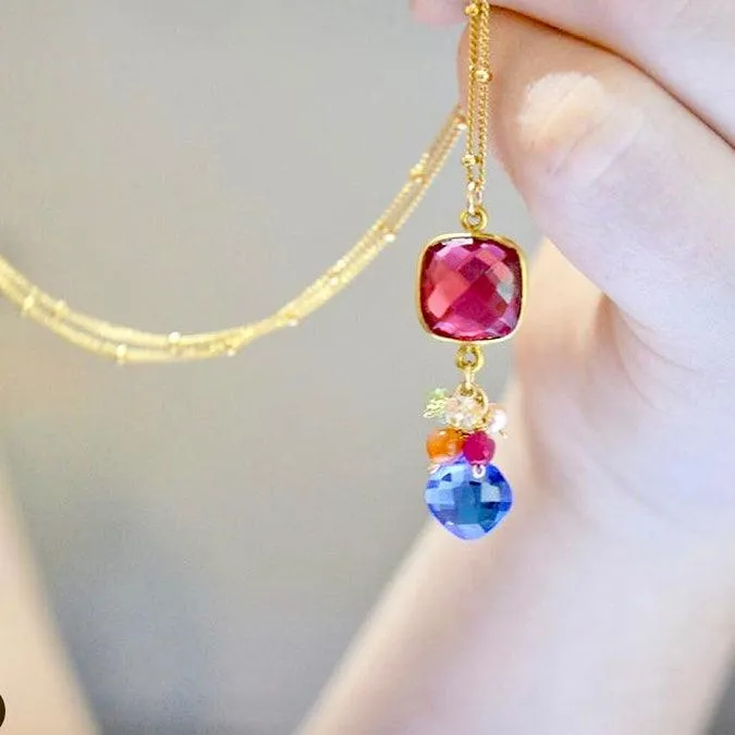 Colorful Sienna Bezeled Pendant on Gems Necklace