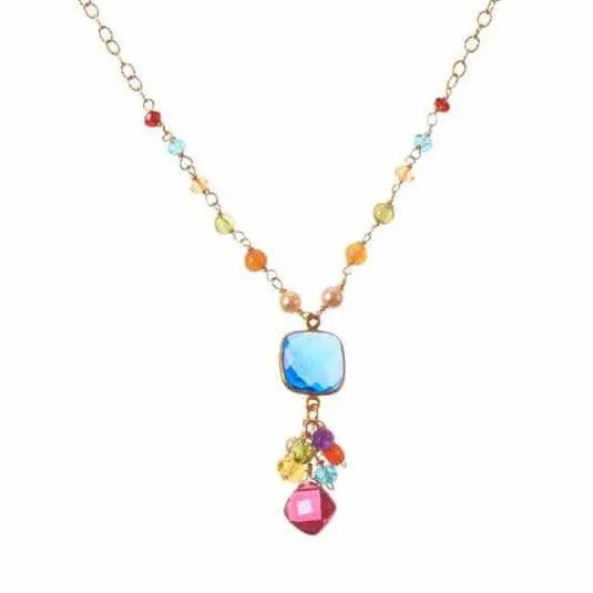 Colorful Sienna Bezeled Pendant on Gems Necklace