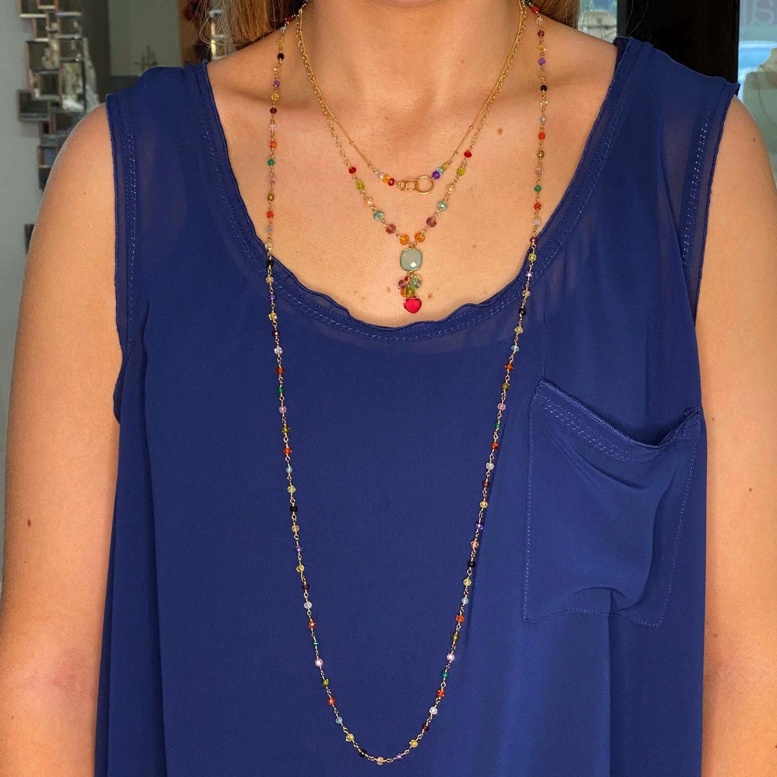 Colorful Sienna Bezeled Pendant on Gems Necklace