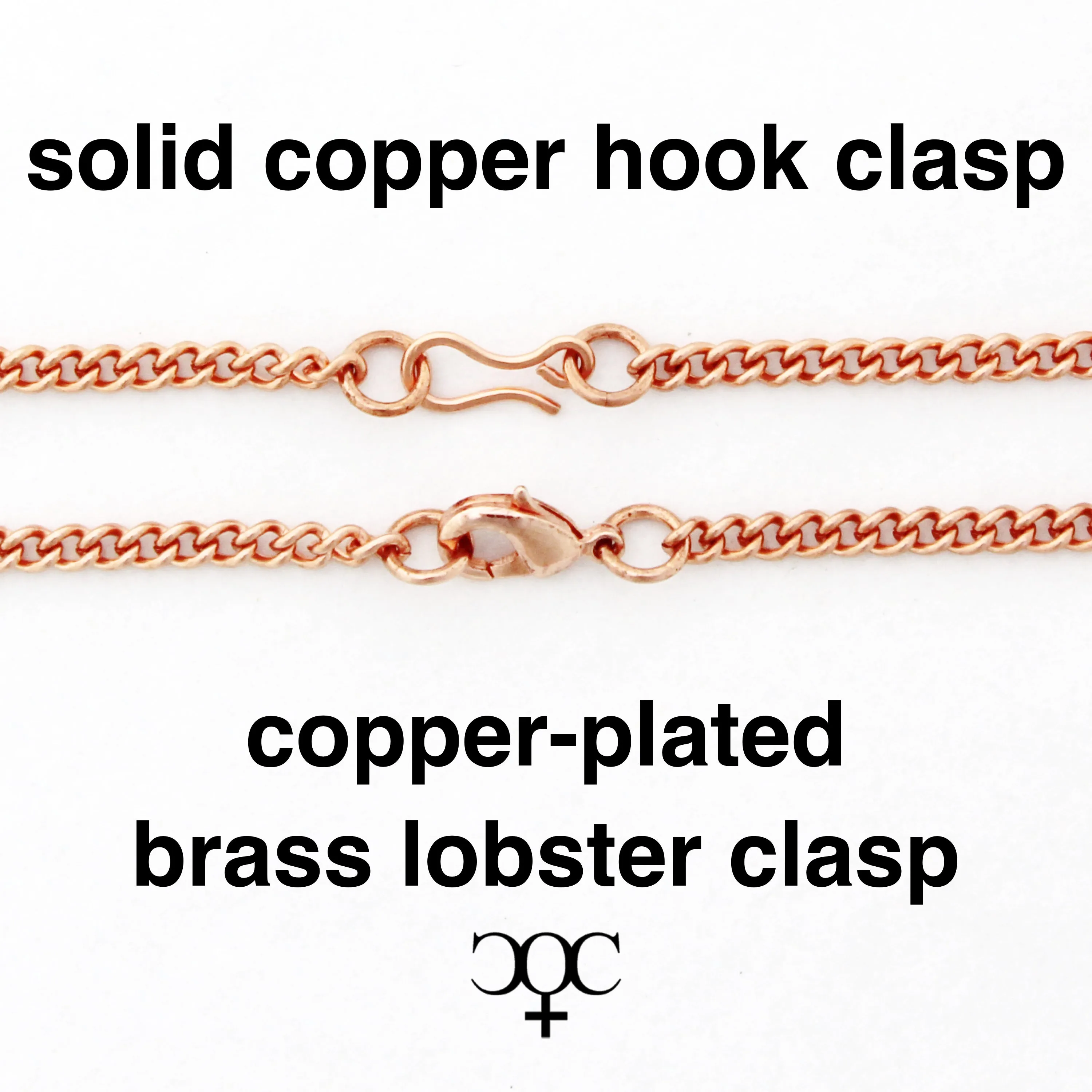 Copper Crescent Moon Charm Necklace Hammered Copper Moon Pendant Solid Copper Curb Chain Necklace