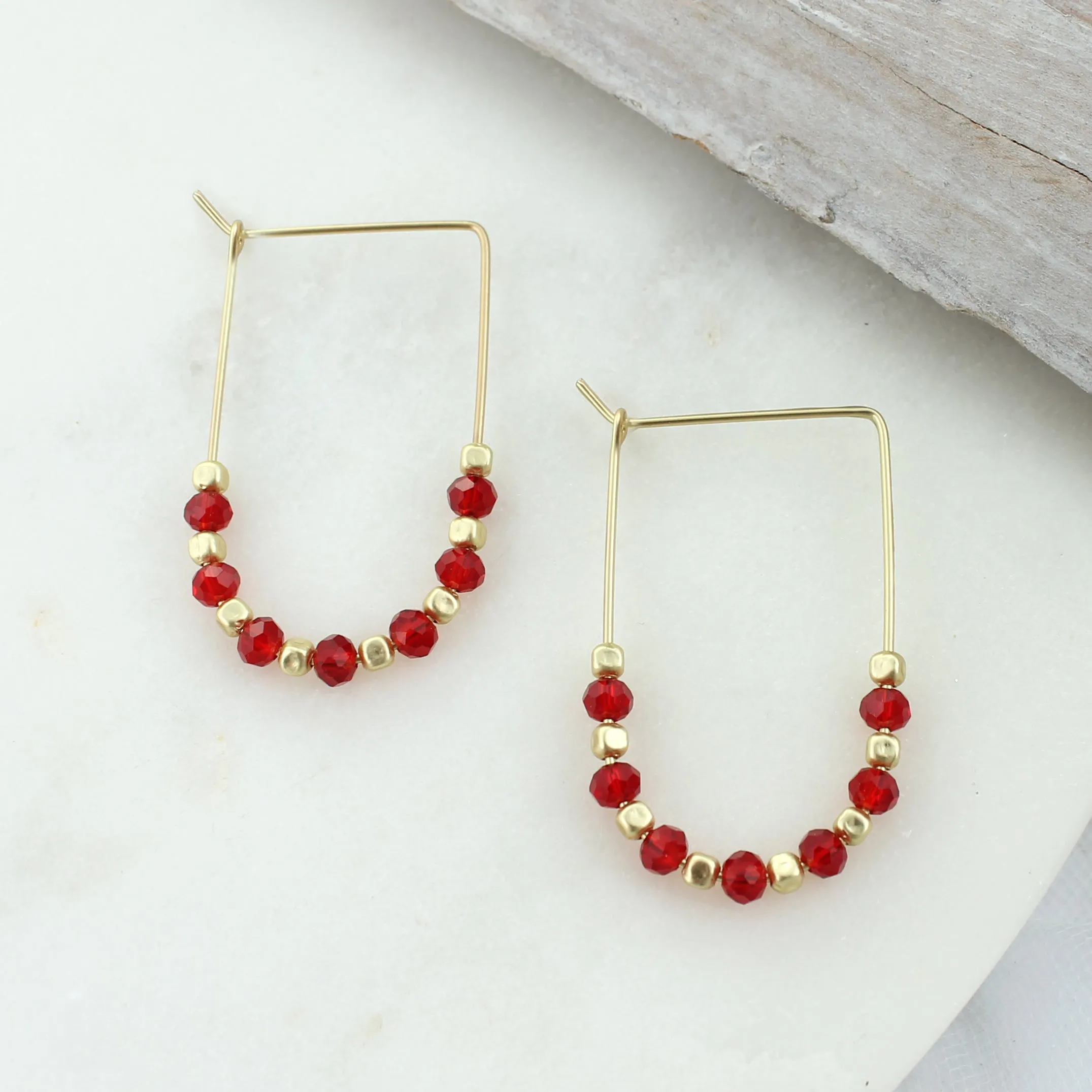 Crimson & Gold Gameday Beaded Hoop Earrings