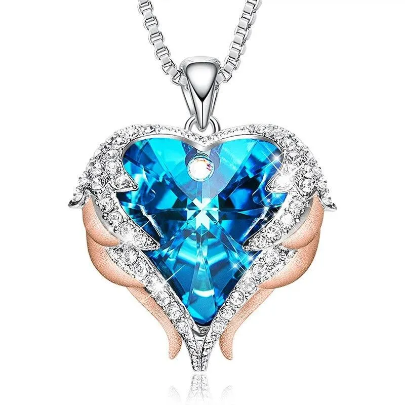 Crystal Necklace Angel Wings Heart Pendant