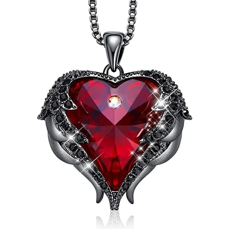 Crystal Necklace Angel Wings Heart Pendant