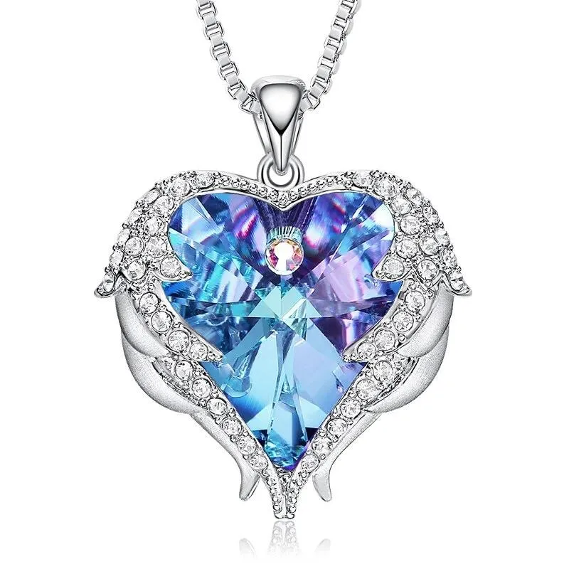 Crystal Necklace Angel Wings Heart Pendant