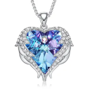 Crystal Necklace Angel Wings Heart Pendant