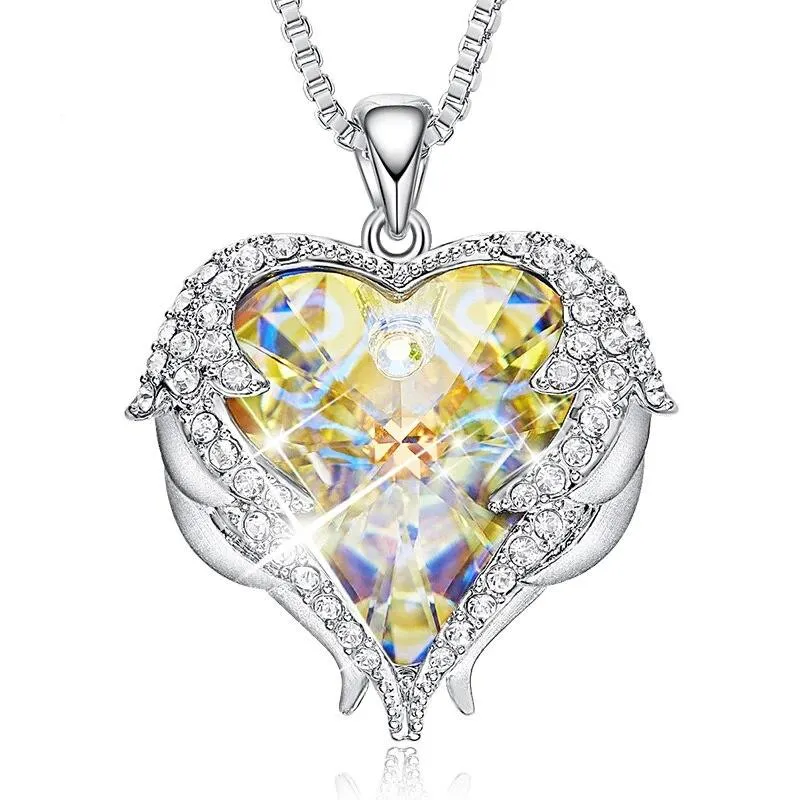 Crystal Necklace Angel Wings Heart Pendant