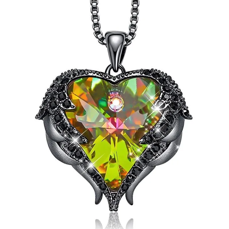 Crystal Necklace Angel Wings Heart Pendant