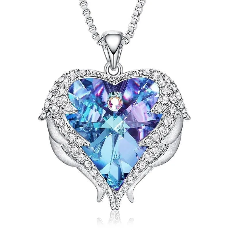 Crystal Necklace Angel Wings Heart Pendant