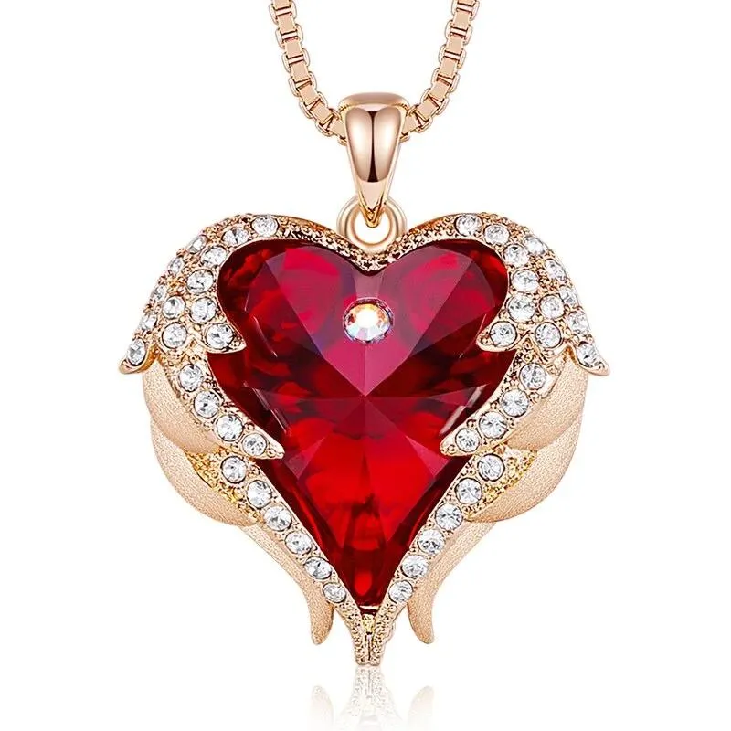 Crystal Necklace Angel Wings Heart Pendant