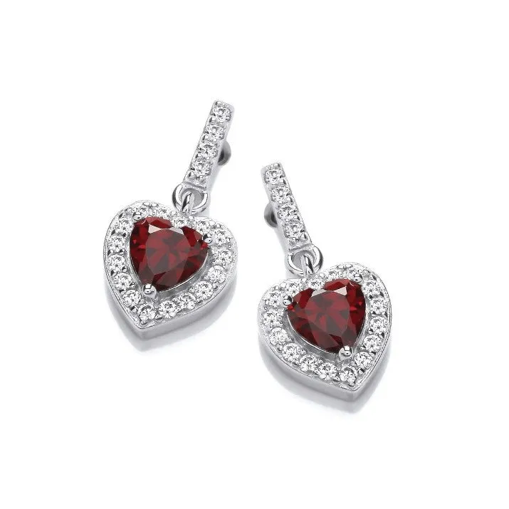 Cute Ruby Red Drop Heart Earrings