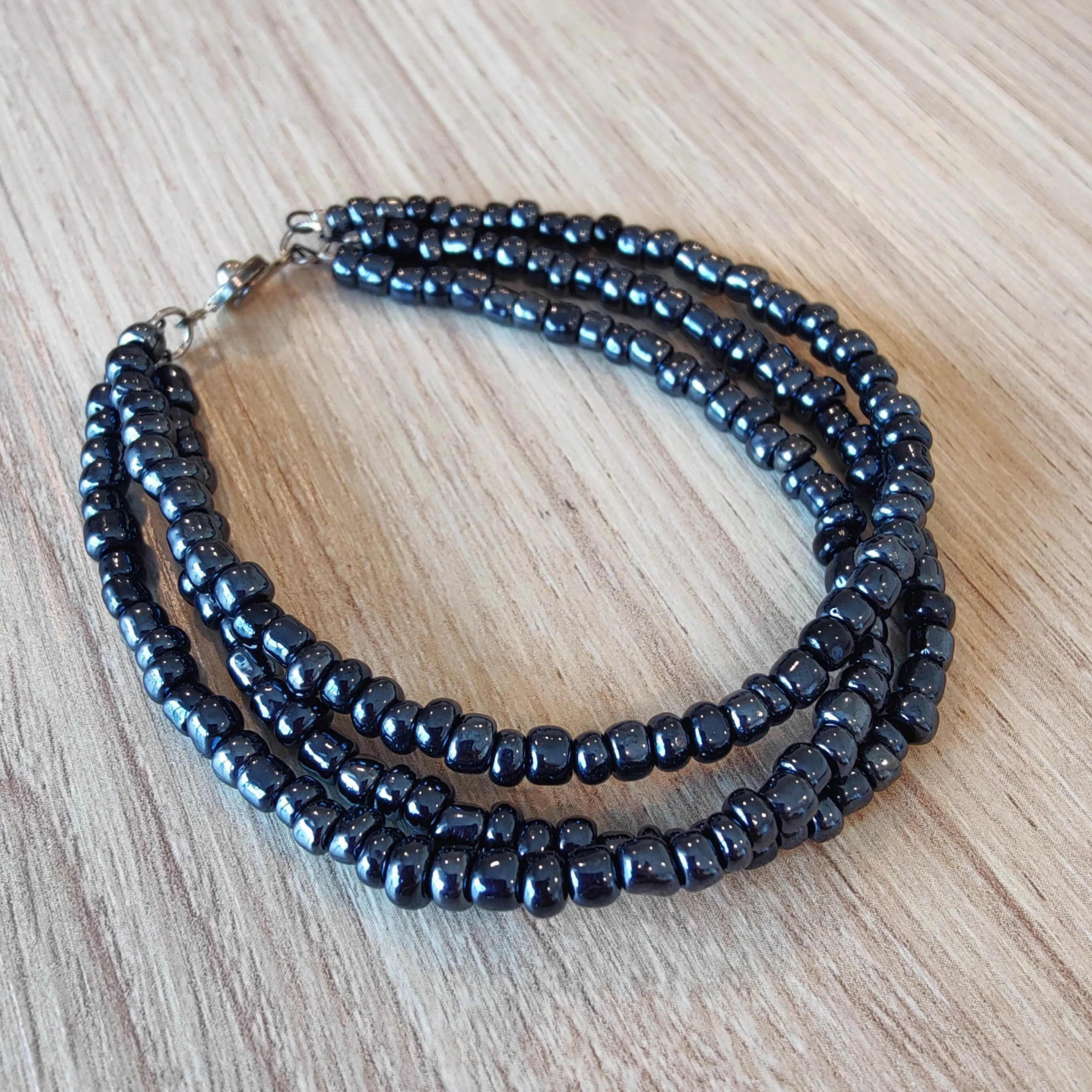 Dark Blue Glass Beads Bracelet