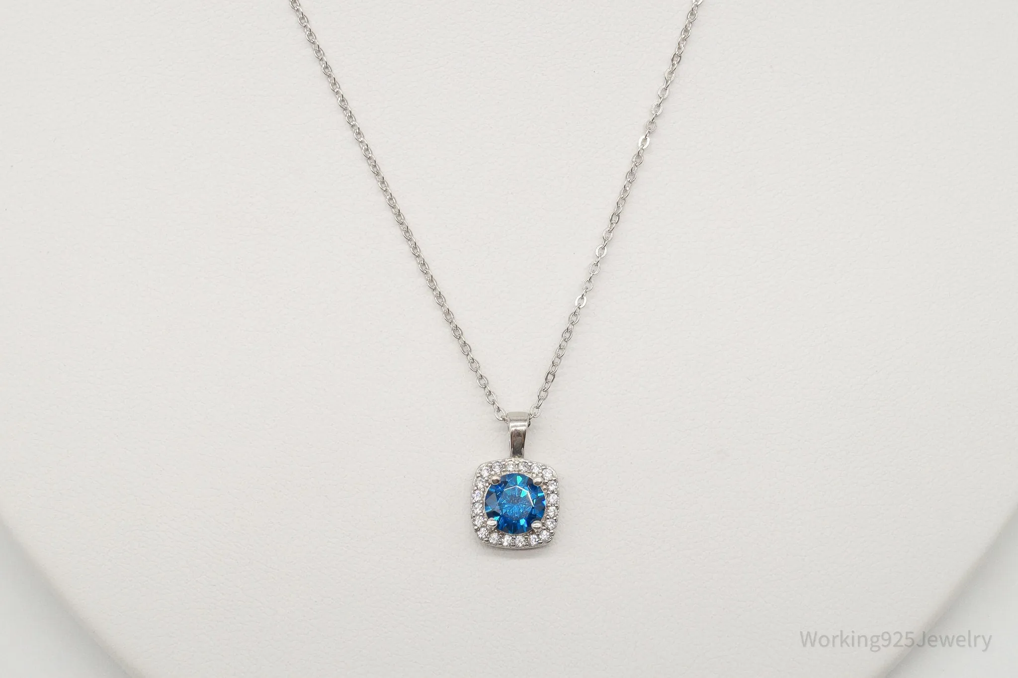 Designer Ryze Blue & White Cubic Zirconia Sterling Silver Necklace