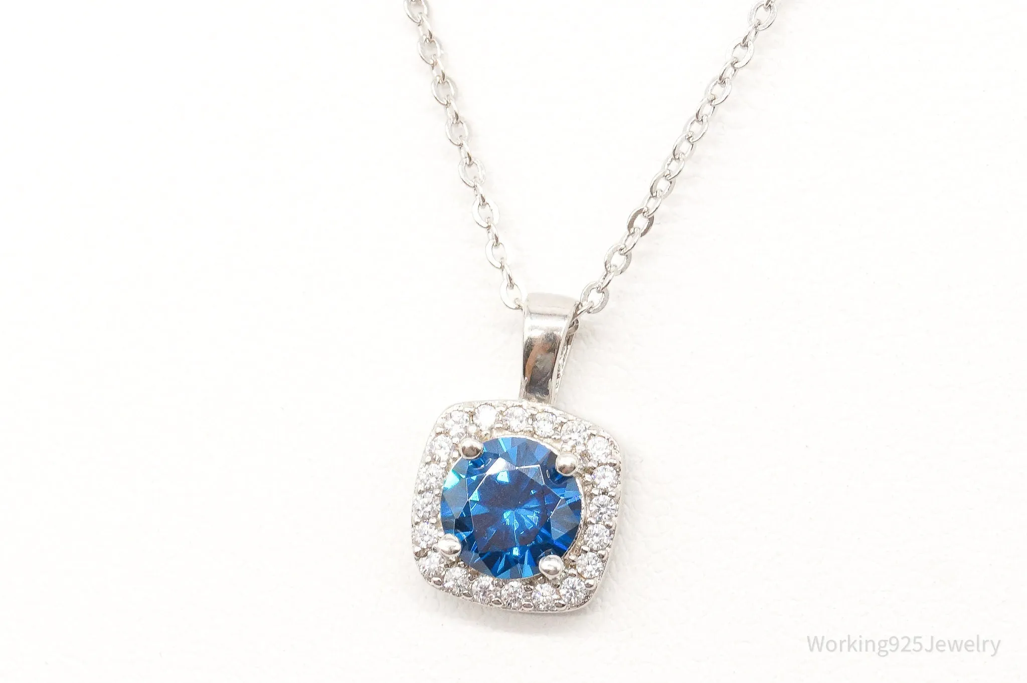 Designer Ryze Blue & White Cubic Zirconia Sterling Silver Necklace