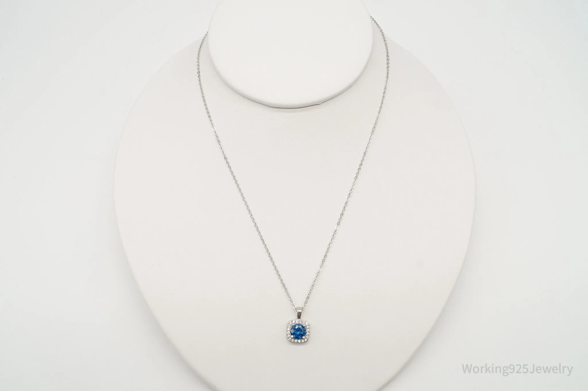 Designer Ryze Blue & White Cubic Zirconia Sterling Silver Necklace